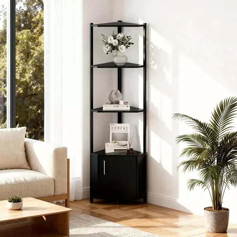 5-Tier Industrial Corner Bookshelf Stand for Bedroom, Living Room, Office, Kitchen and Bathroom