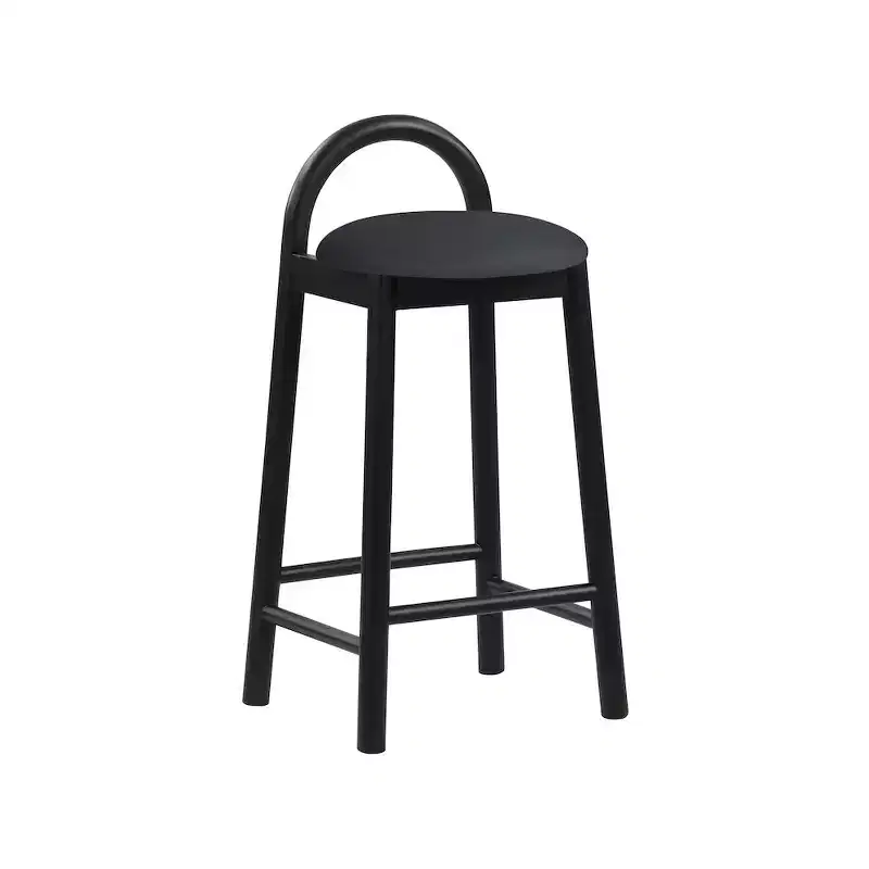 Black Vegan Leather Stool, Single Seat