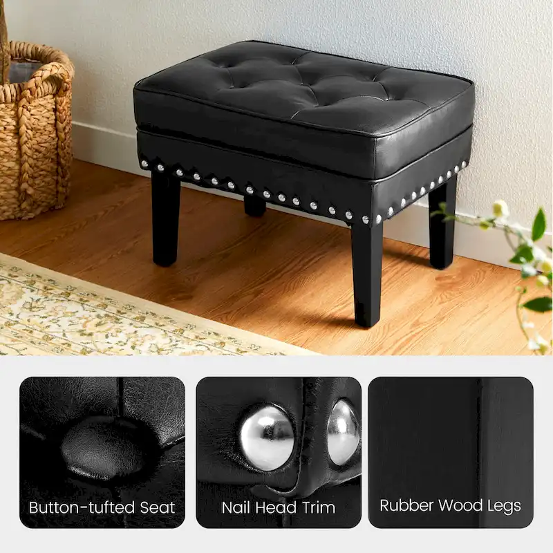 Black / Coffee Mid-Century Button-Tufted PU Leather Ottoman