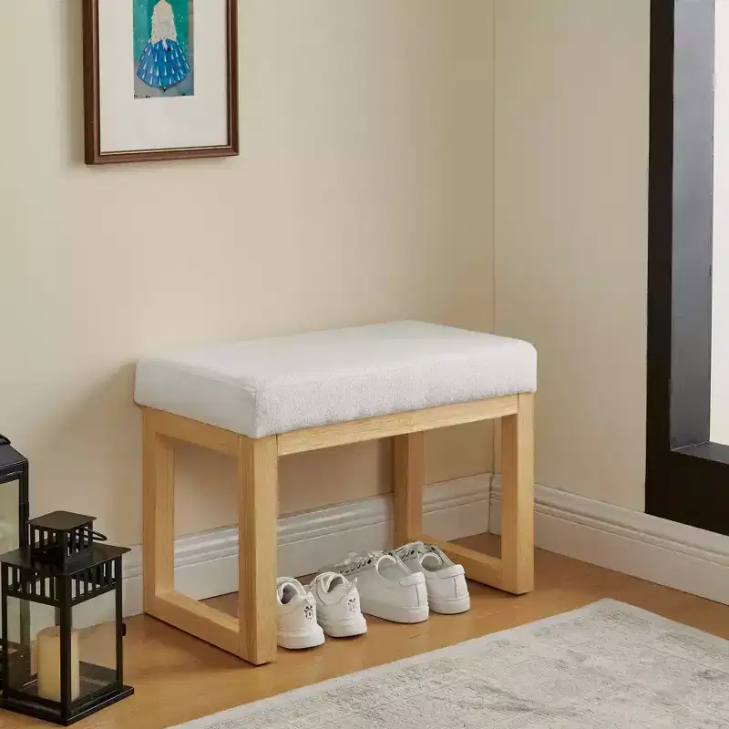 MAYEERTY Shoe Changing Bench with Wooden Frame and a Soft Cushioned Seat for Small Space Hallway Living Room Beige