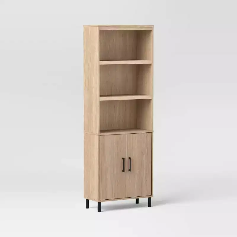 Mixed Material Library Bookcase with Doors Natural Wood - Room Essentials™