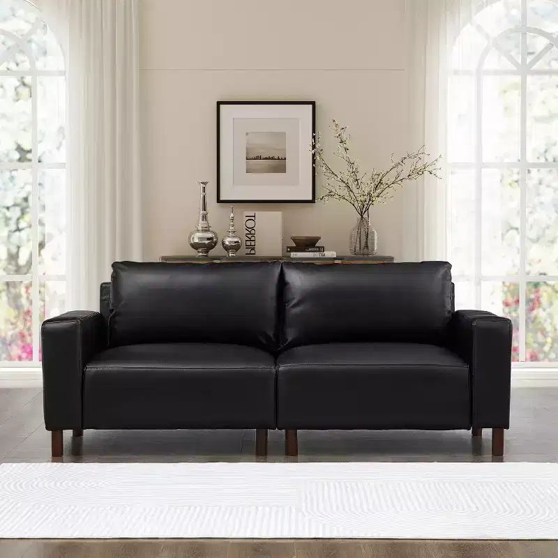 GDFStudio Melvin 78.5 Mid-Century Modern Faux Leather Upholstered Loveseat