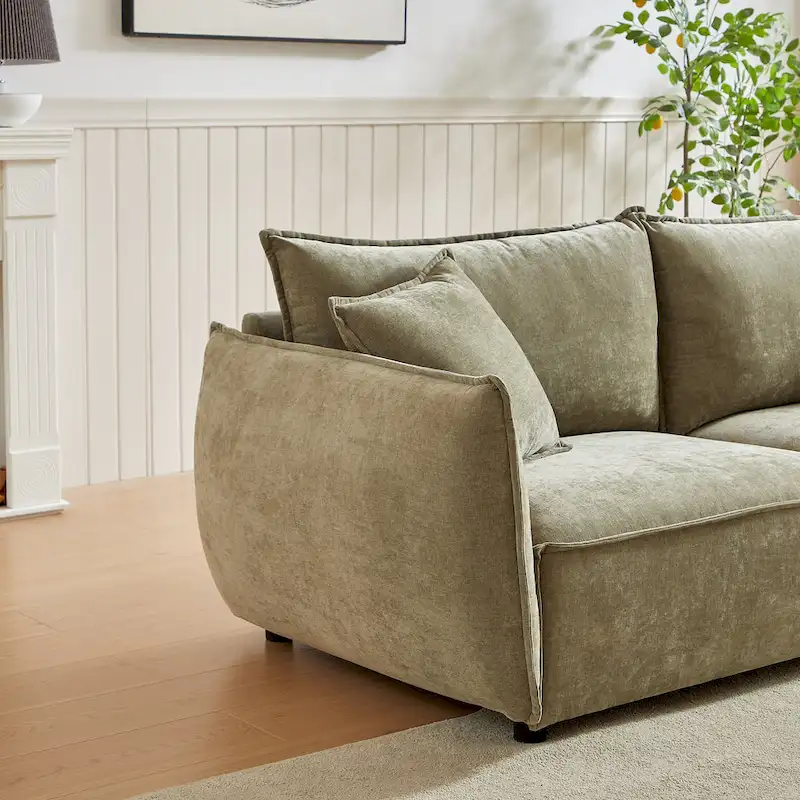 Linen 6-Seat Modular Sofa Set with 3+3 Seater Combo and Wooden Frame & 4 Pillows