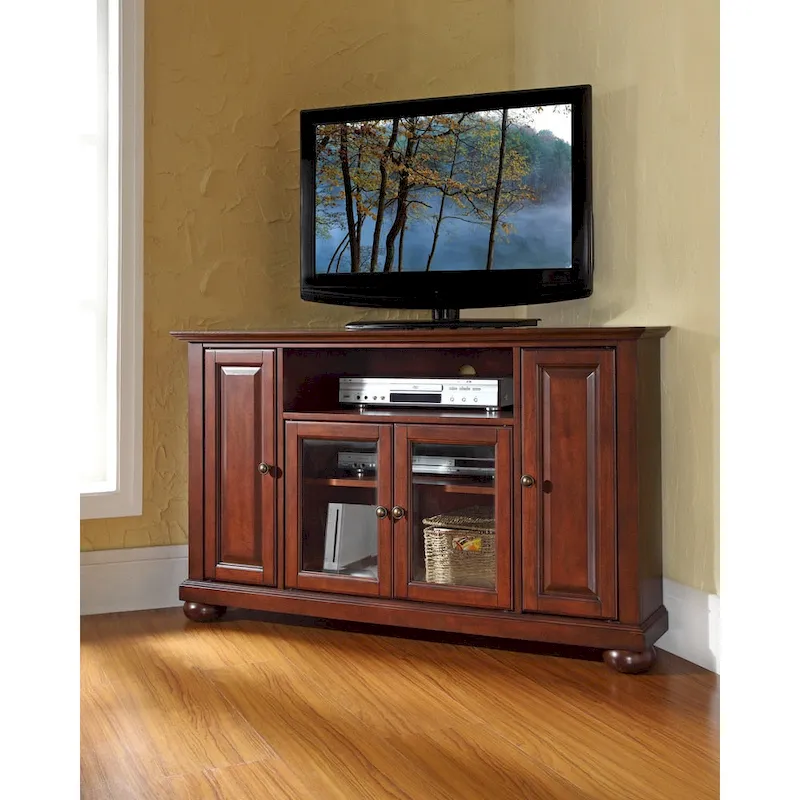 Crosley Alexandria 48  Corner TV Stand in Vintage Mahogany