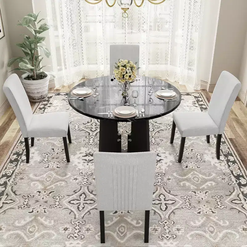 GDFStudio Jacobs 5-Piece Round Dining Table set with 43 Modern Dining Table and 4 Upholstered Chairs