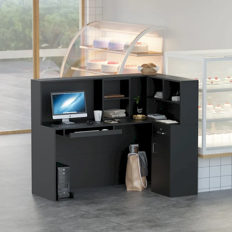 Timechee 55.9W 48.4H L-Shape Wood Reception Desk Drawer With Lock