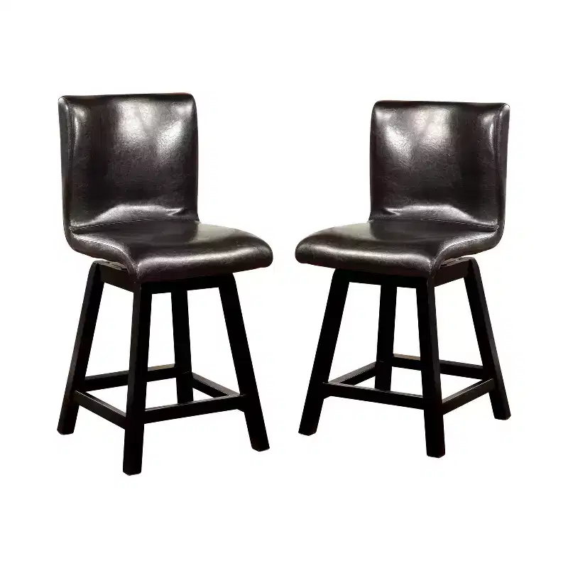 Set of 2 Bronswood Curved Body Swivel Counter Height Barstools Black: Upholstered Faux Leather, Wood Frame - HOMES: Inside + Out
