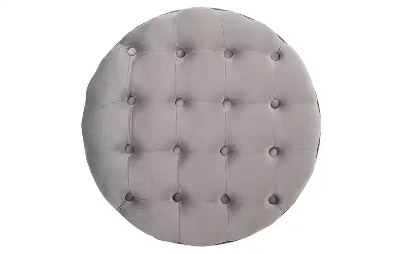 BirdRock Home Tufted Round Ottoman - Velvet Foot Stool - Grey