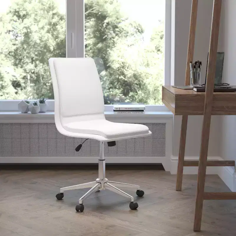 Mid-Back Armless Swivel Task Office Chair Bonded Leather Adjustable Metal Base