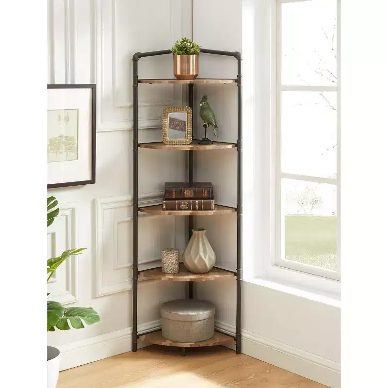 MDF and Metal 5-Tier Corner Bookshelf 63.75