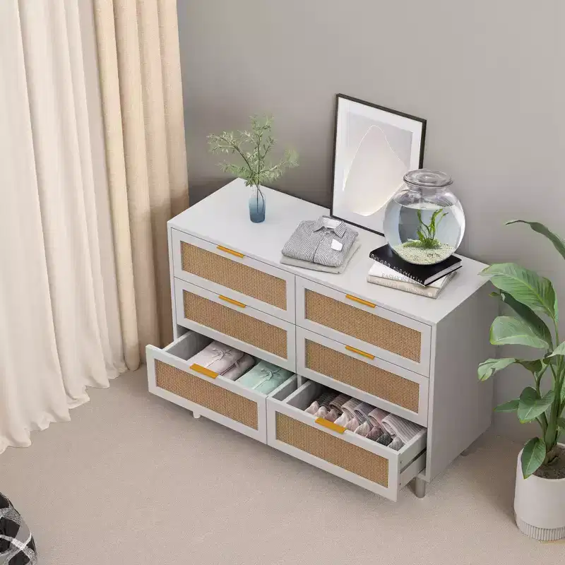 JVNOXK 51.186-Drawers Rattan Storage Cabinet Rattan Drawer,for Bedroom,Living Room,White