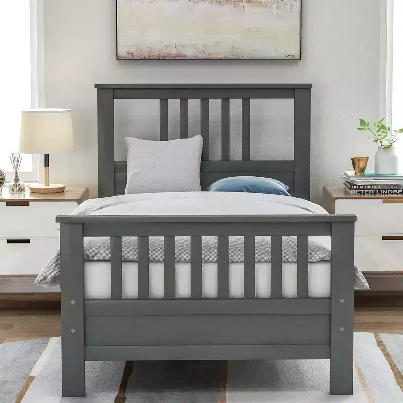 Whisen Wood Twin Size Platform Bed with Headboard and Footboard
