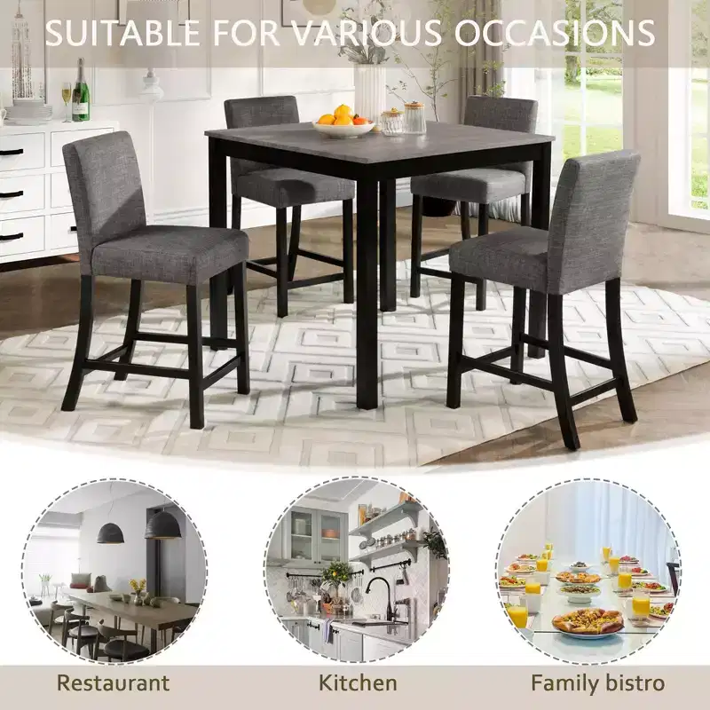 5-Piece Counter Height Table Set with 4 Chairs, Counter Height Table Set for 4 with Chairs