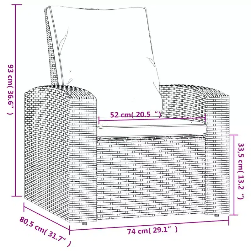 vidaXL Garden Reclining Chair PE Rattan Single Sofa