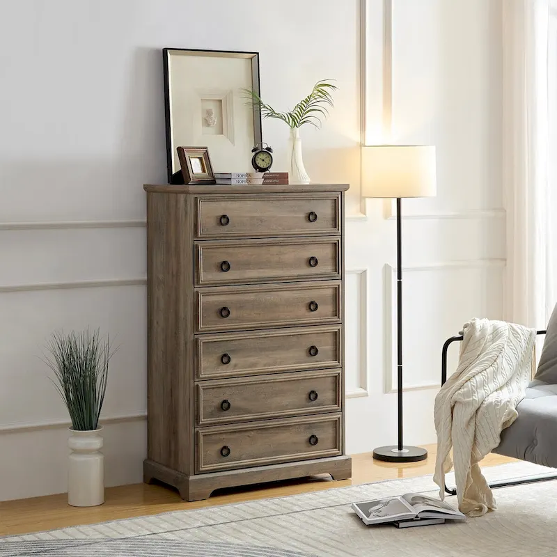 Modern 6 Drawer Cabinet Dresser Tall Chest of Drawers Closet
