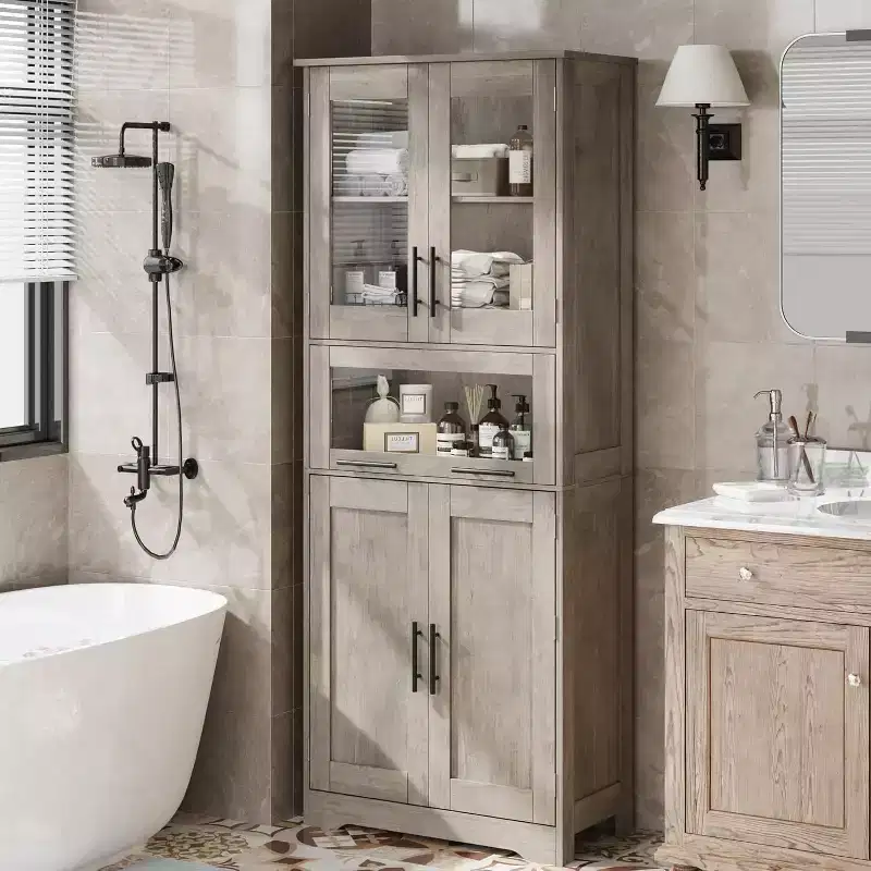Classic retro-colored single-row tall cabinet, moisture-proof and warp-resistant, suitable for living rooms and bedrooms.