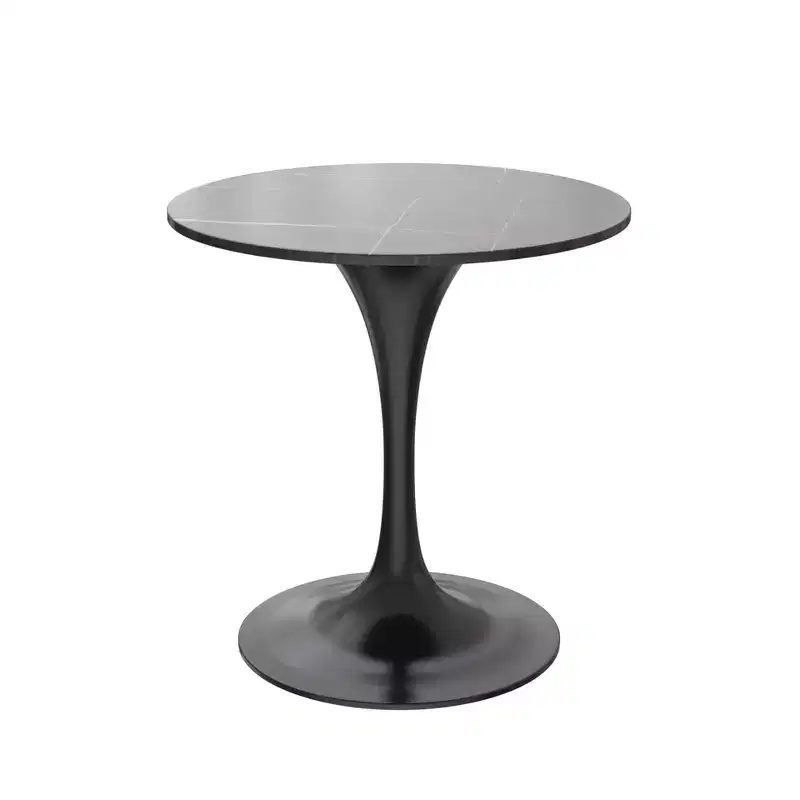 LeisureMod Verve 27 Round Dining Table - Sintered Stone Top with Modern Black Pedestal Base Accent Side Table for Kitchen and Home