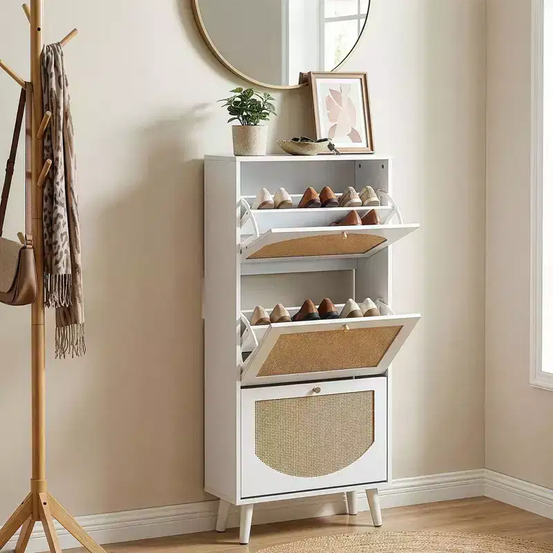 Karl Home Rattan Panel 3 Flip-Drawer Shoe Cabinet 21.26 W
