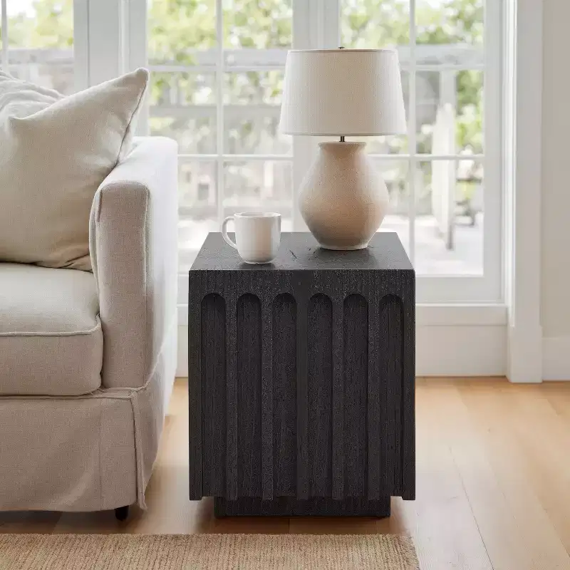 Art Leon Unique Fluted Solid Wood End Table Side Table