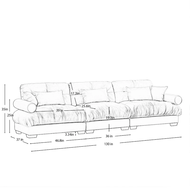 130 Velvet Modular 5-Seat Sofa with Cloud Cushion Sectional and Bolster Headrests