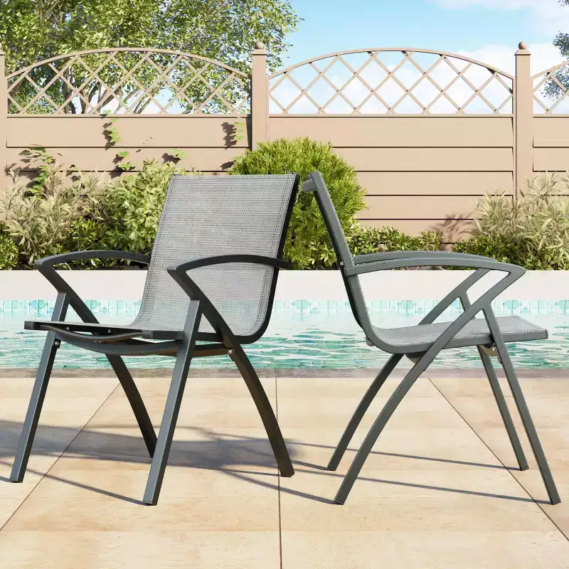 4-Pack Aluminum Patio Dining Chairs with Quick-Dry Textilene Mesh, Ergonomic Outdoor Seating for Poolside, Garden, Deck, and Commercial Use