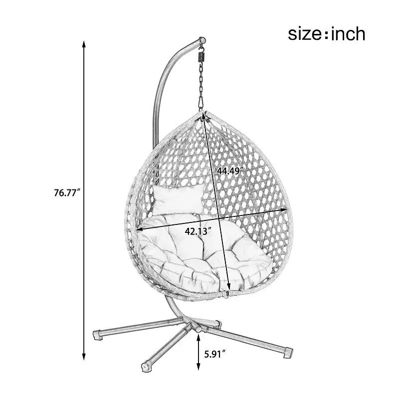 GDFStudio Anderson Hanging Egg Rattan Chair with Stand and Soft Removable Cushion