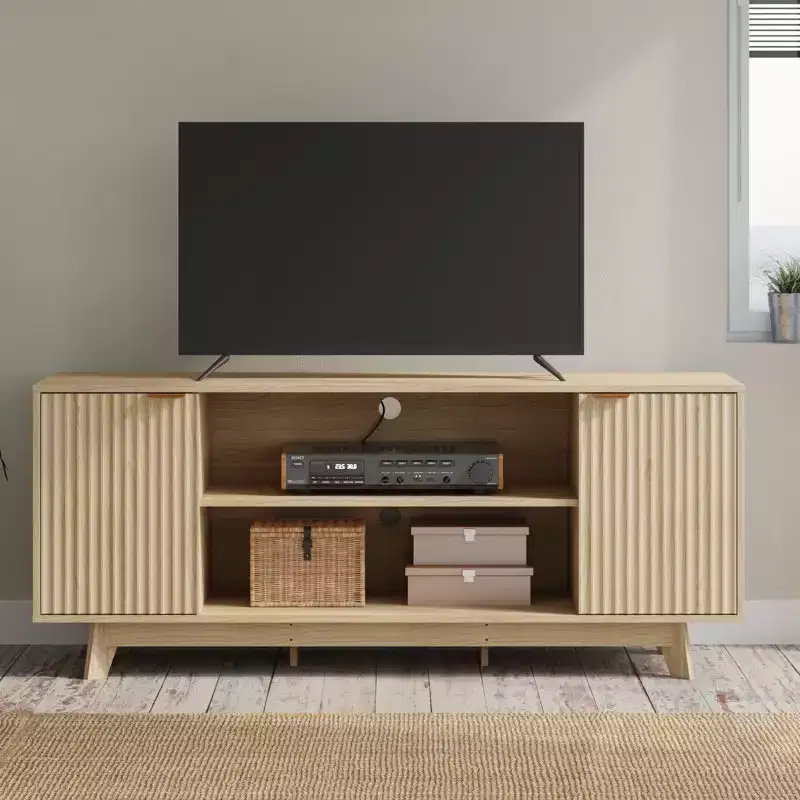 Tv Cabinet With 2 Doors And Open Shelves