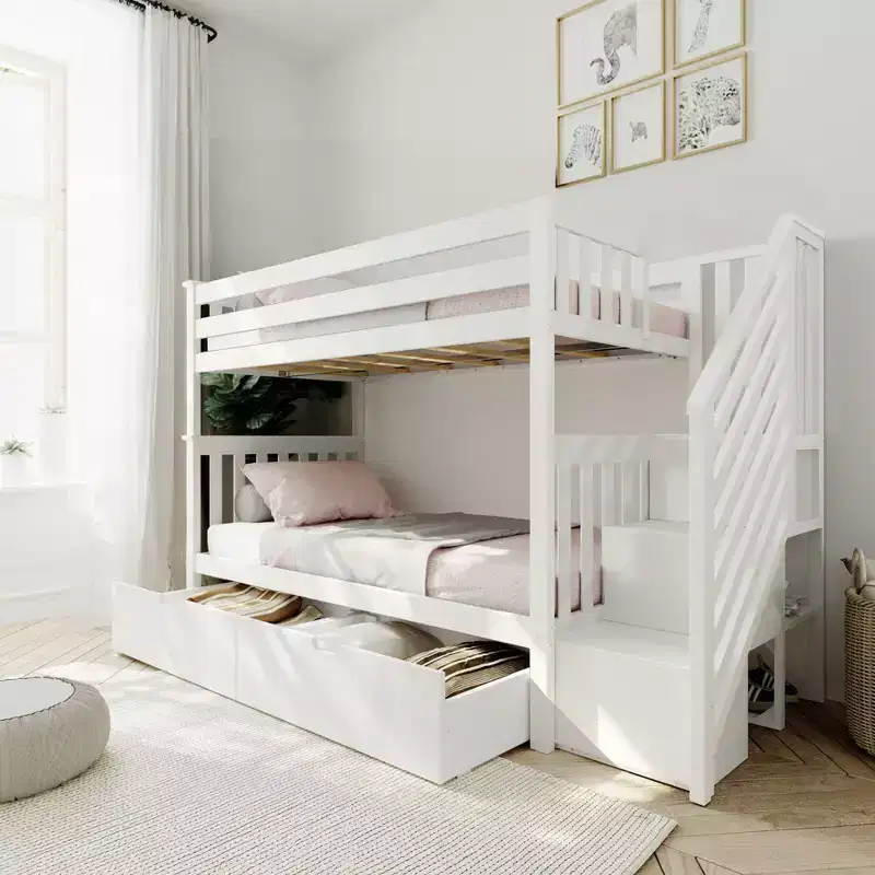Max & Lily Twin over Twin Staircase Bunk Bed with Storage Drawers