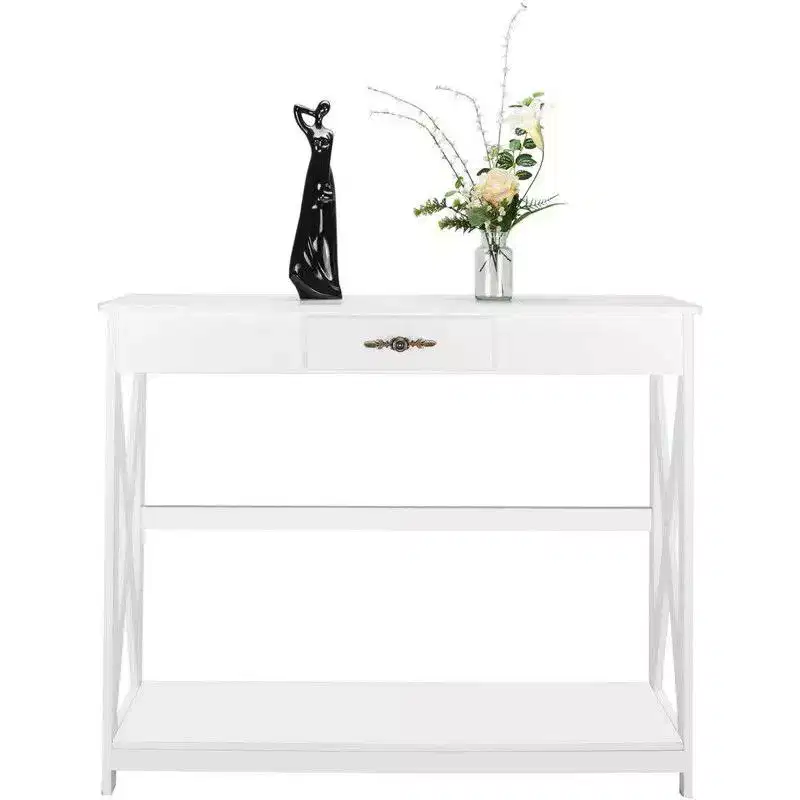 40.16in White 2 Layers with One Drawer Density Board Entrance Table