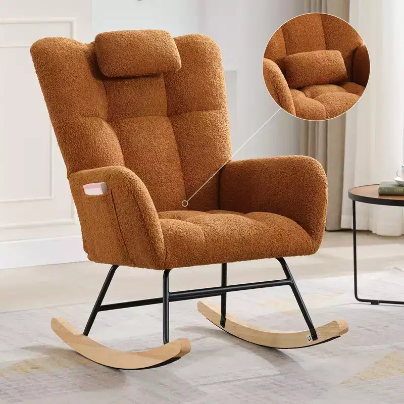 Rocking Chair Nursery Teddy, Upholstered Baby Fluffy Glider Rocker for Adults Small Spaces Indoor, Nursing Chairs for Living Room, Bedroom, Classroom