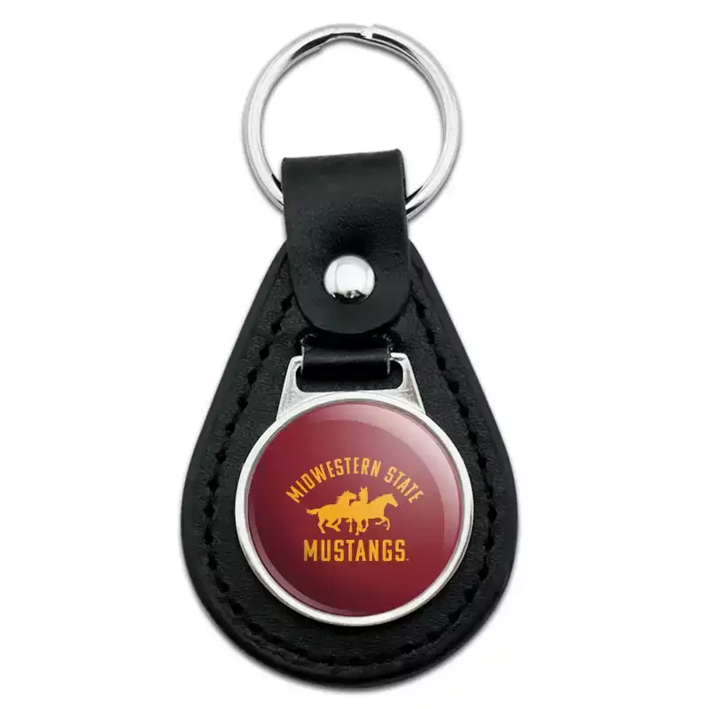 Midwestern Sate Mustangs Black Leather Keychain