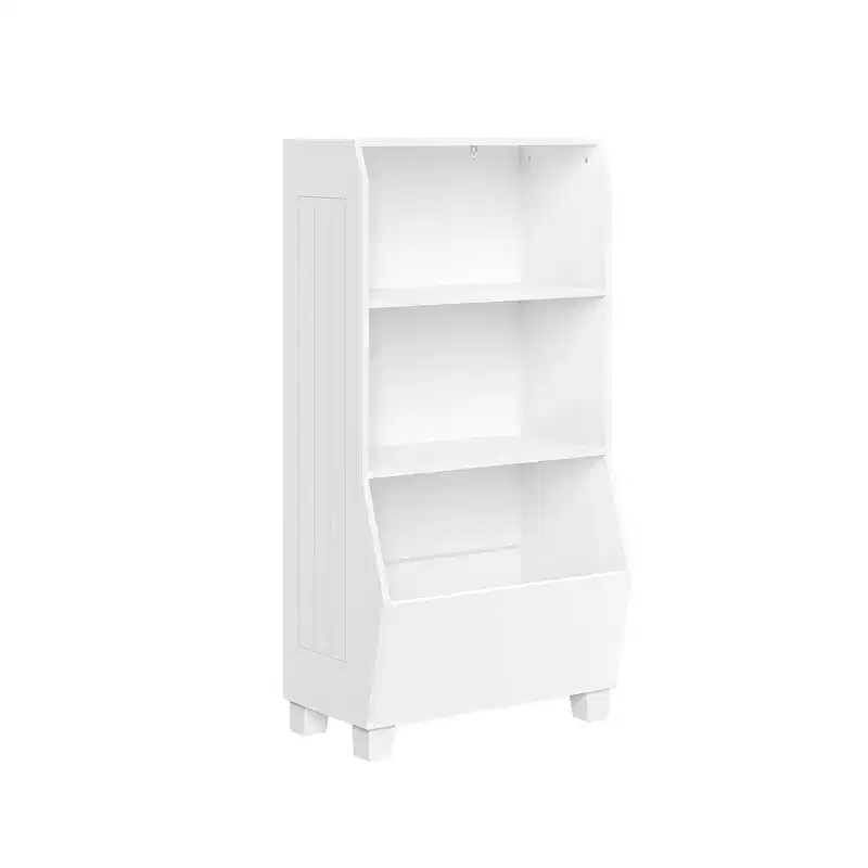 RiverRidge Kids' 23" Playroom Bookshelf with Veggie Bin Organizer and 2 Open Toy Storage Shelves White: Small Bookshelf for Kids, MDF, White