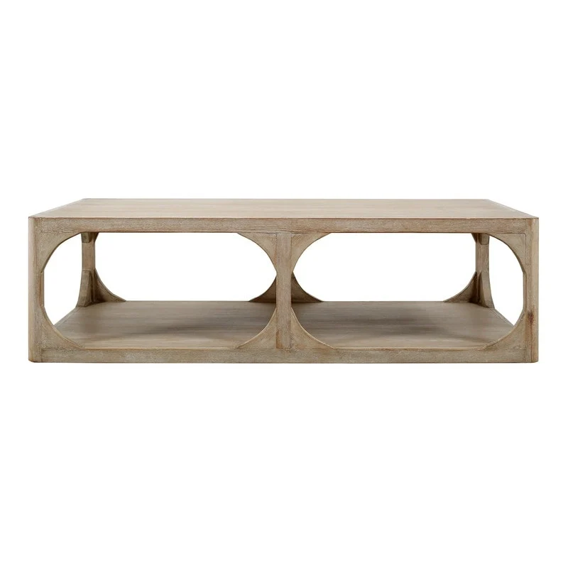 Reclaimed Wood Peking Ming Coffee Table, Small, 55 Inch Long, Weathered White Wash