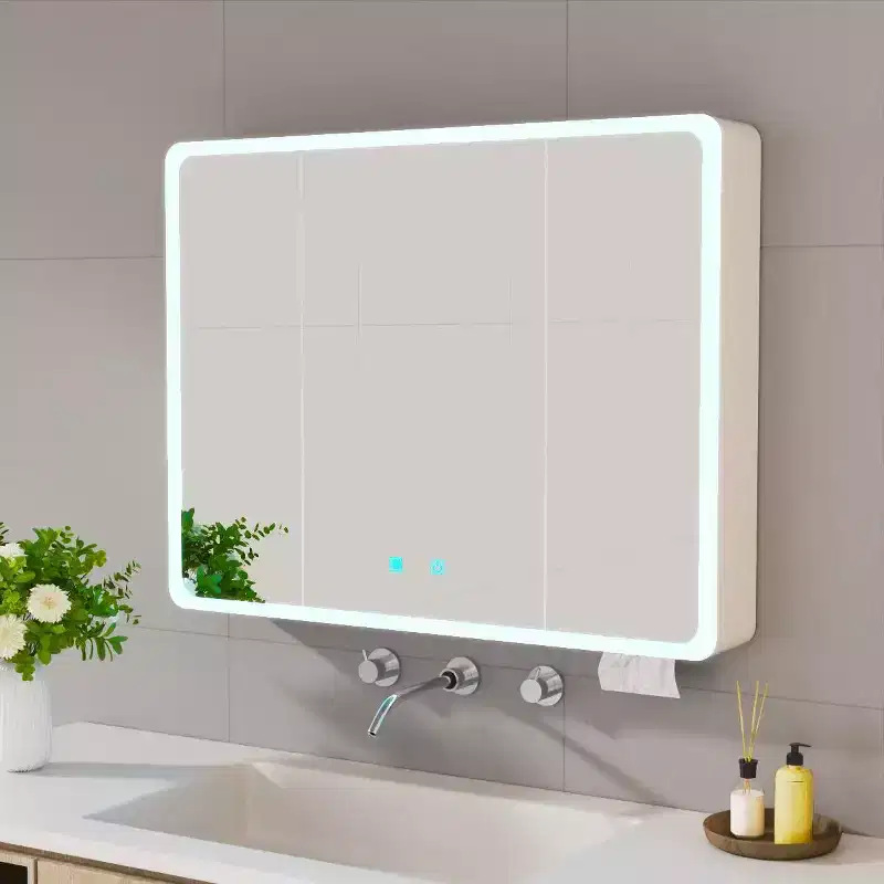 FAMYYT 35 in. W x28 in. H Aluminum Medicine Cabinet with Mirror and Light, Anti-fog, Easy to install