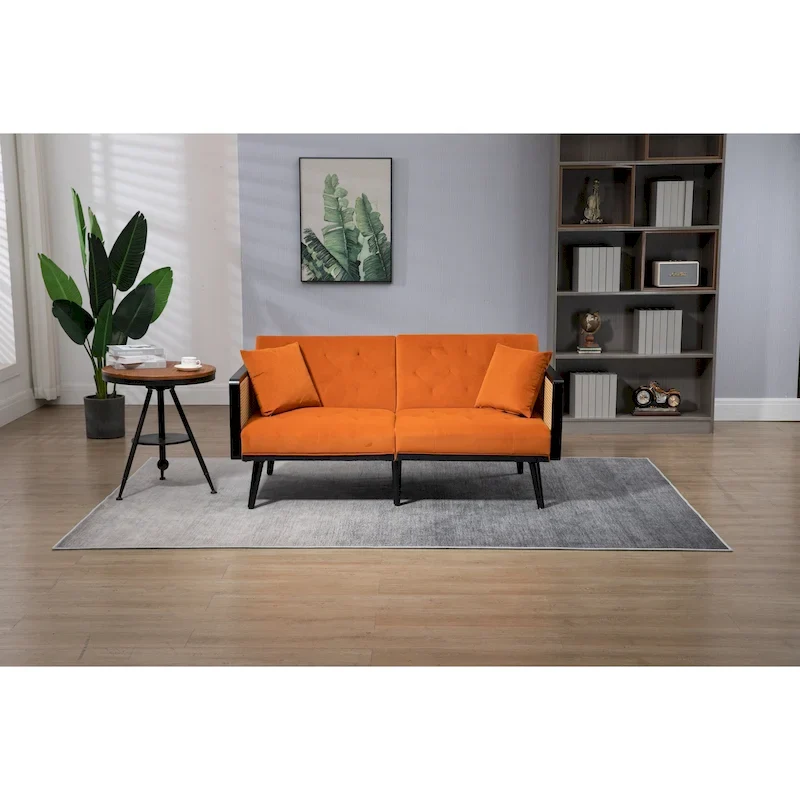 Velvet Upholstered Tufted Sleeper Loveseats Armsofa with Metal Feet