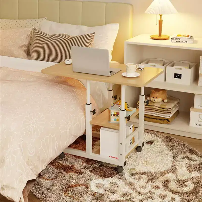 Metal MDF C-Shaped Adjustable Height Rolling Laptop Desk 60x40cm