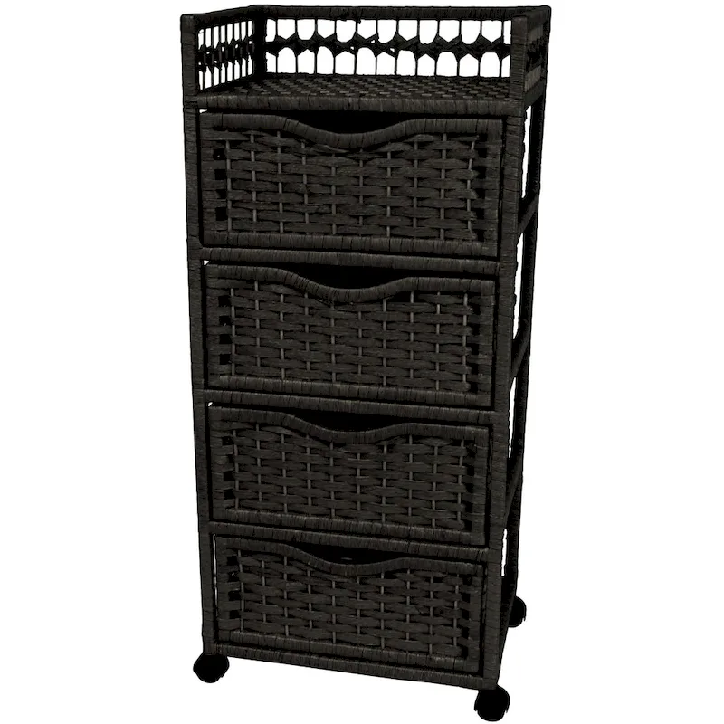 Natural Fiber Wheeled 4-drawer Chest of Drawers - 17.25W x 12.50D x 38.25H