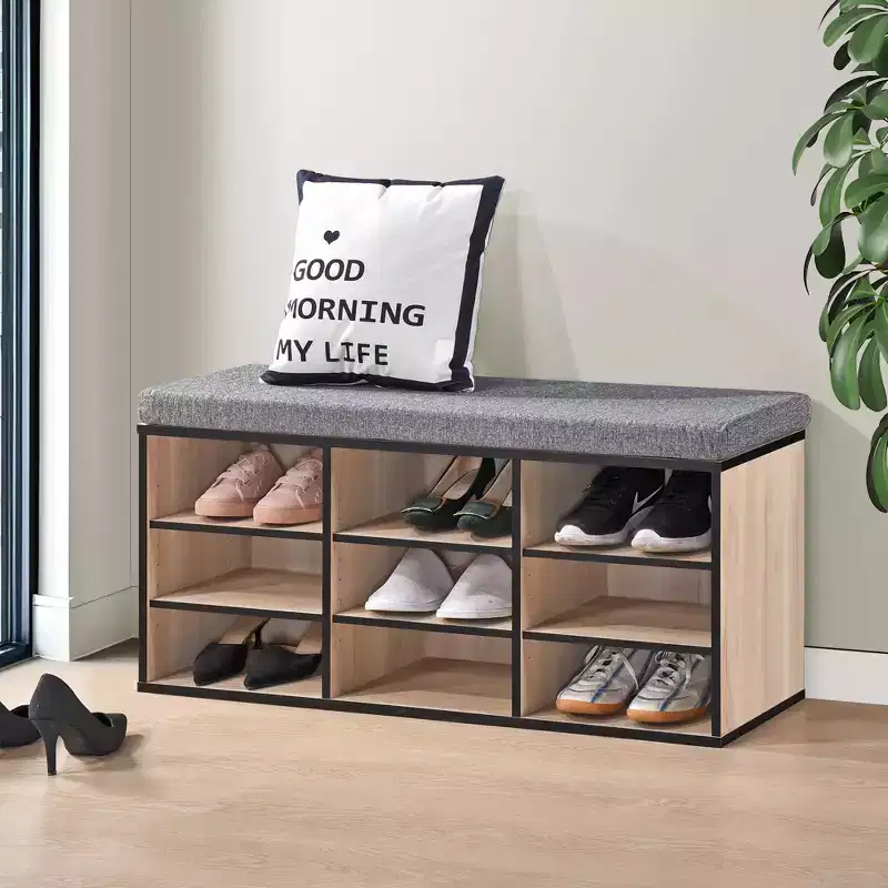 Kings Brand Furniture Shoe Bench With Cushion And 9 Cube Storage  Wood Shoe Organizer, Entryway Seating, Cushioned Bench