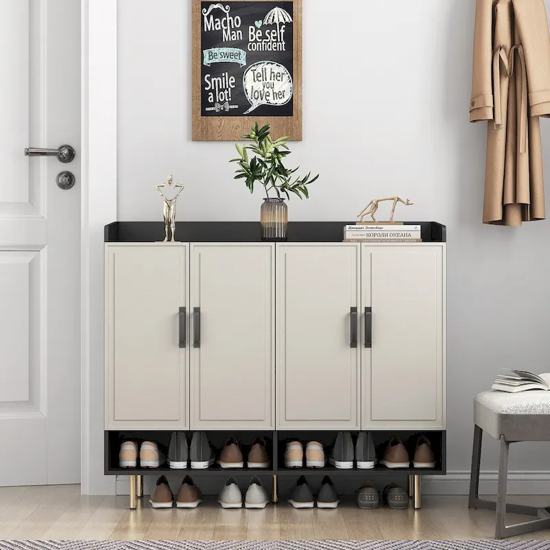 Shoe Cabinet with 4 Doors Large Modern Shoe Storage Organizer Cabinet with Adjustable Shelves