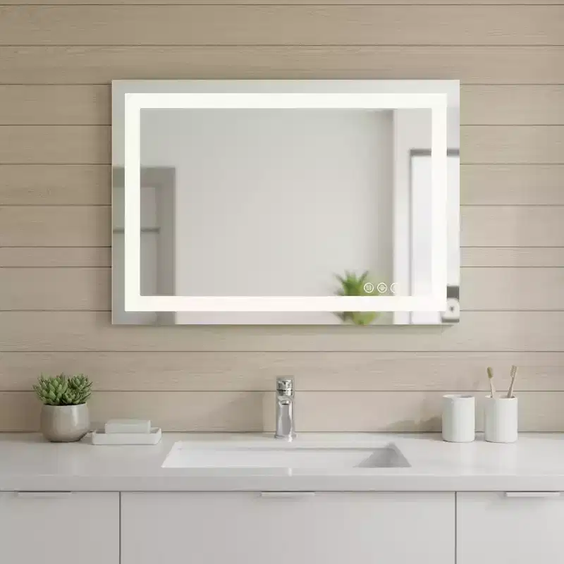 HomeRoots 24 Clear Lighted Frameless Bathroom Vanity Mirror