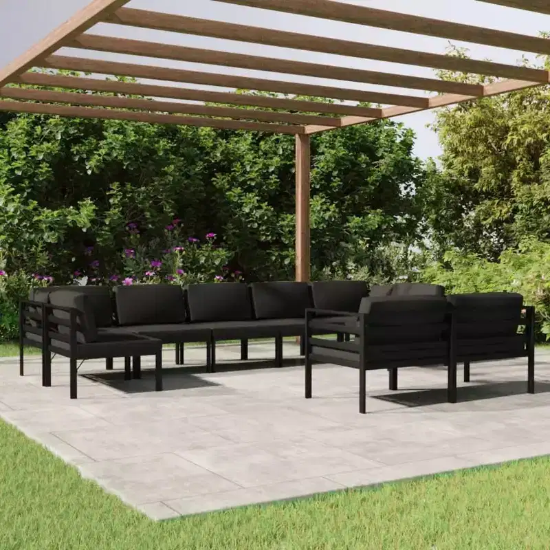 vidaXL Aluminium Patio Lounge Set - Modular Design, Weather-Resistant Aluminum Frame, Seat Cushions and Back Pillows Included, Anthracite, Sets of 9