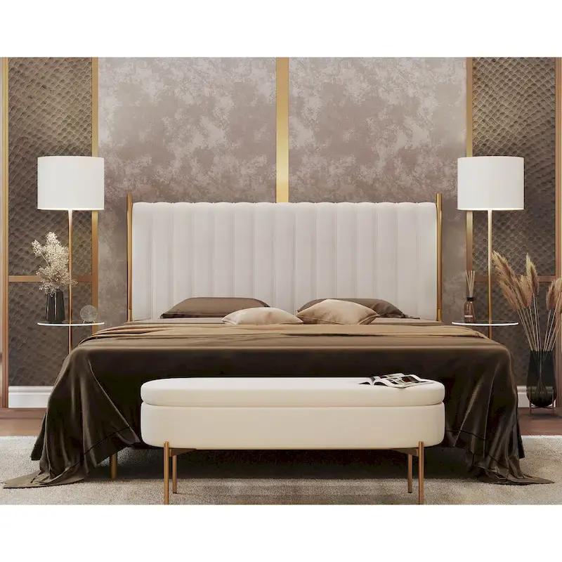 Cream / Black / Grey / Sage Green Velvet King Headboard with Gold Frame, Fits 1 King Bed