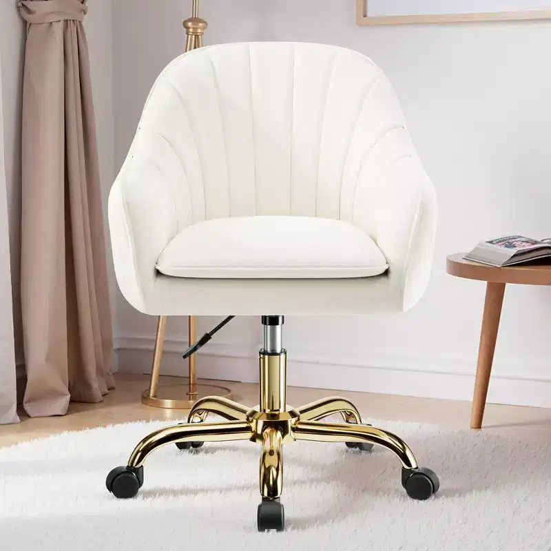 Velvet Desk Chair for Home Office, Soft Height Adjustable 360 Swivel Computer Chair, Beige