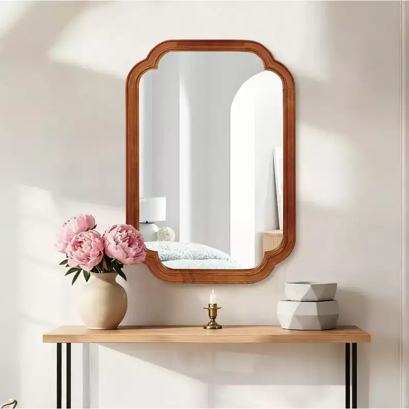 20 x 30 Rounded Corner Solid Wood Frame Decorative Mirror Modern Farmhouse Wall Mirror For Bedroom Bathroom Living Room Entryway Brown