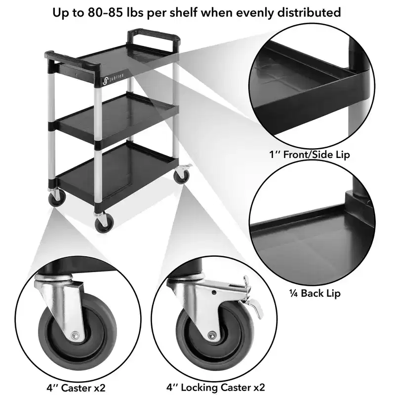 3-Tier Utility Service Cart with Wheels