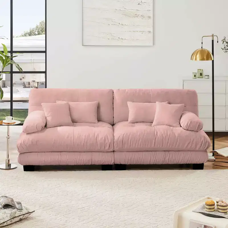 2 Seater Sofa with 2 Seat 2 Lumbar Pillows 2 Throw Pillows for Living Room Pink