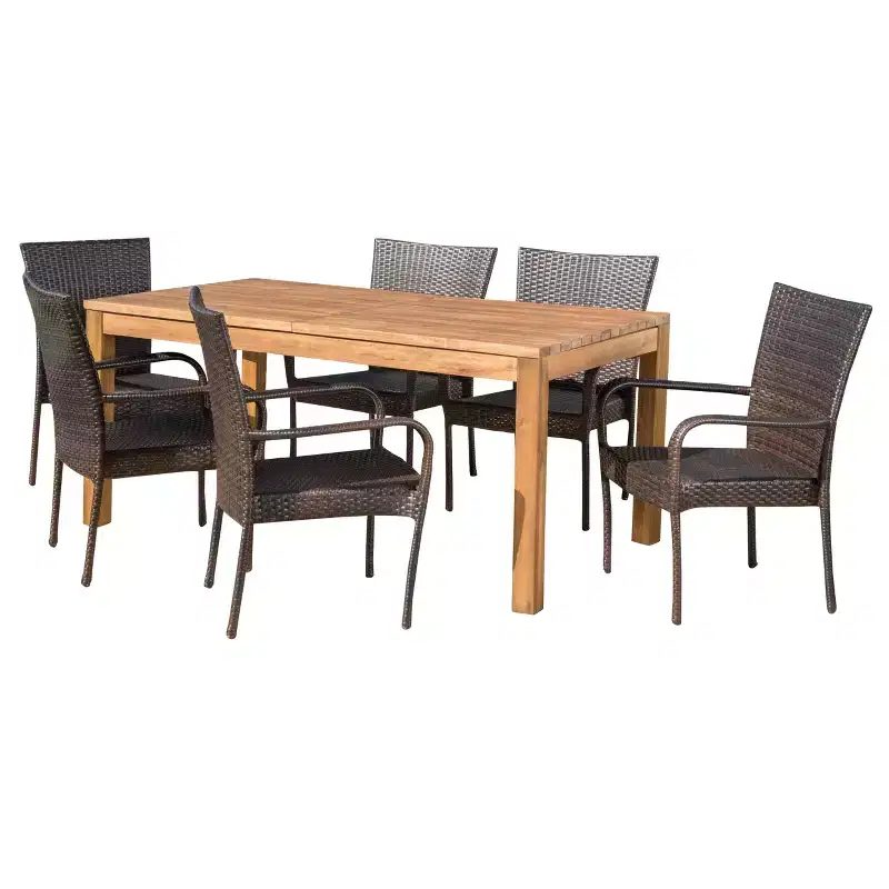 Lambert 7pc Acacia & Wicker Dining Set - Teak/Brown - Christopher Knight Home: With Galvanized Steel Hardware