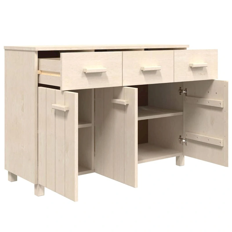 vidaXL Sideboard Bar Buffet Console Cabinet with Drawers HAMAR Solid Wood Pine - 44.5 x 15.7 x 31.5