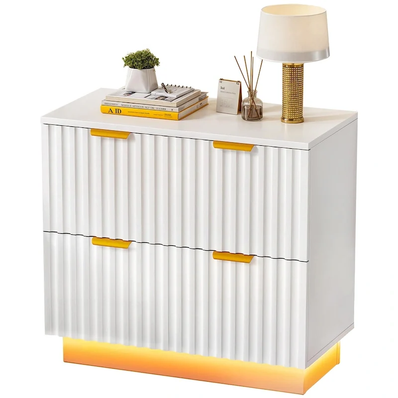 Moasis 2 Drawers File Cabinet LED Lighting Lateral Filing Cabinet for Home Office