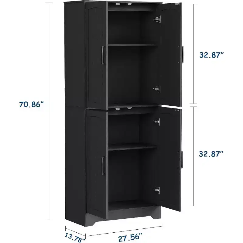 Farmhouse Kitchen Pantry Cabinet, 71 Tall Wood Pantry Storage Cabinet with 4 Doors & Adjustable Shelves, Cupboard for Dining Room Living Room